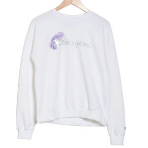 Champion Powerblend Pullover in White with Iridescent Chest Logo